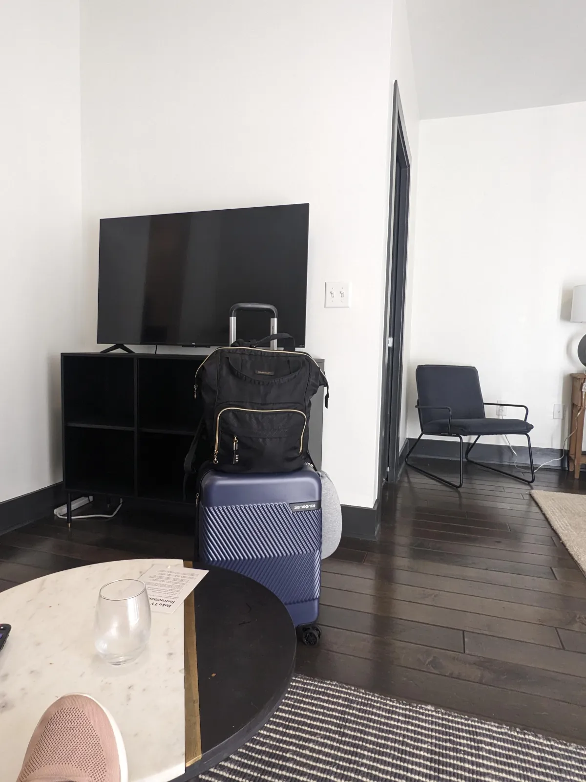 My luggage in the hotel room 