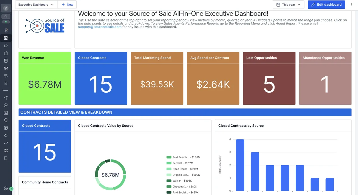 screenshot from the source of sale CRM platform