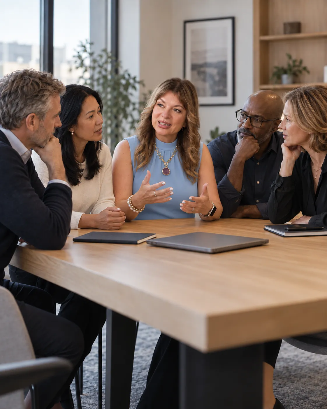 Established business owner reviewing financial data in a premium editorial office setting