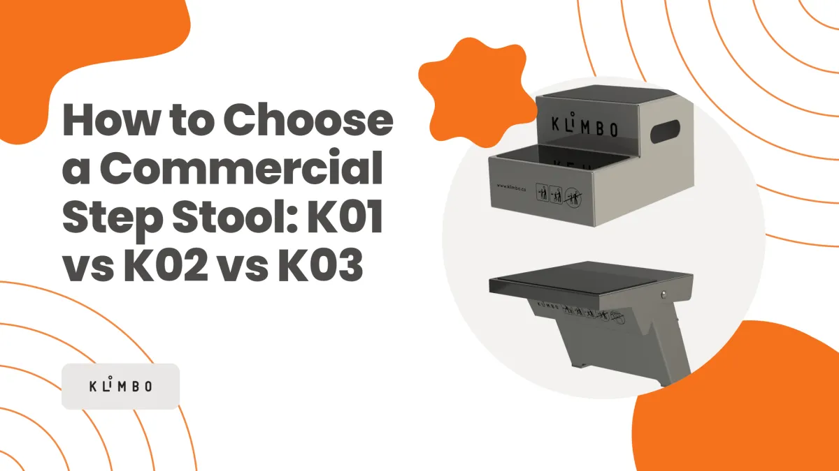 How to choose a commercial step stool - Klimbo K01 box step and K02 flat step renderings