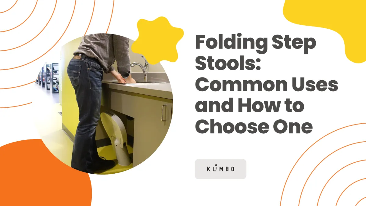Folding step stools - Klimbo retractable step stool folded under a library washroom sink
