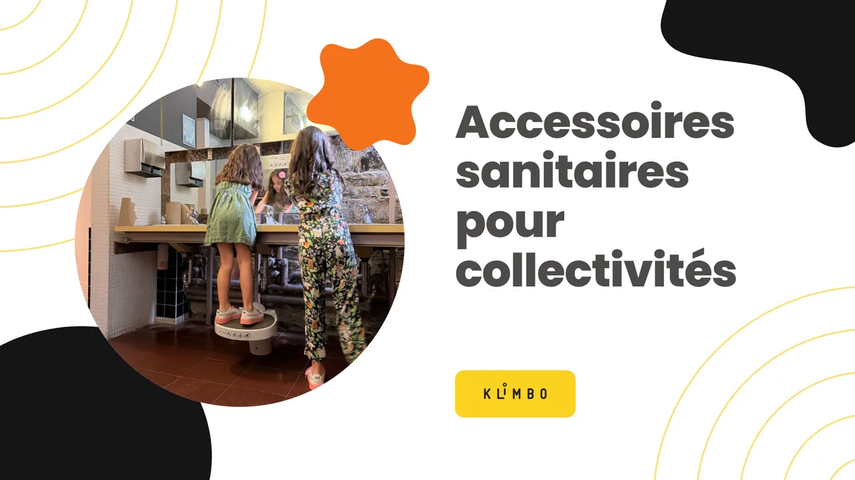 Accessoires sanitaires pour collectivités avec un marchepied escamotable Klimbo sous un lavabo