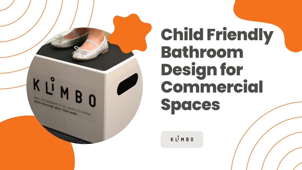Child friendly bathroom design in a commercial washroom with a retractable Klimbo step under the sink