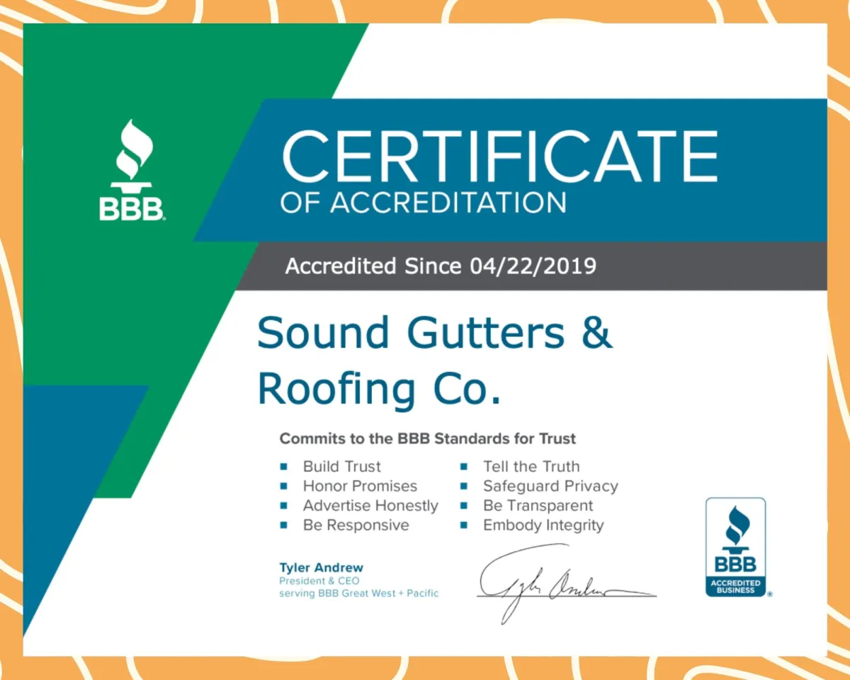 Sound Gutters Better Business Bureau Certificate of Accreditation