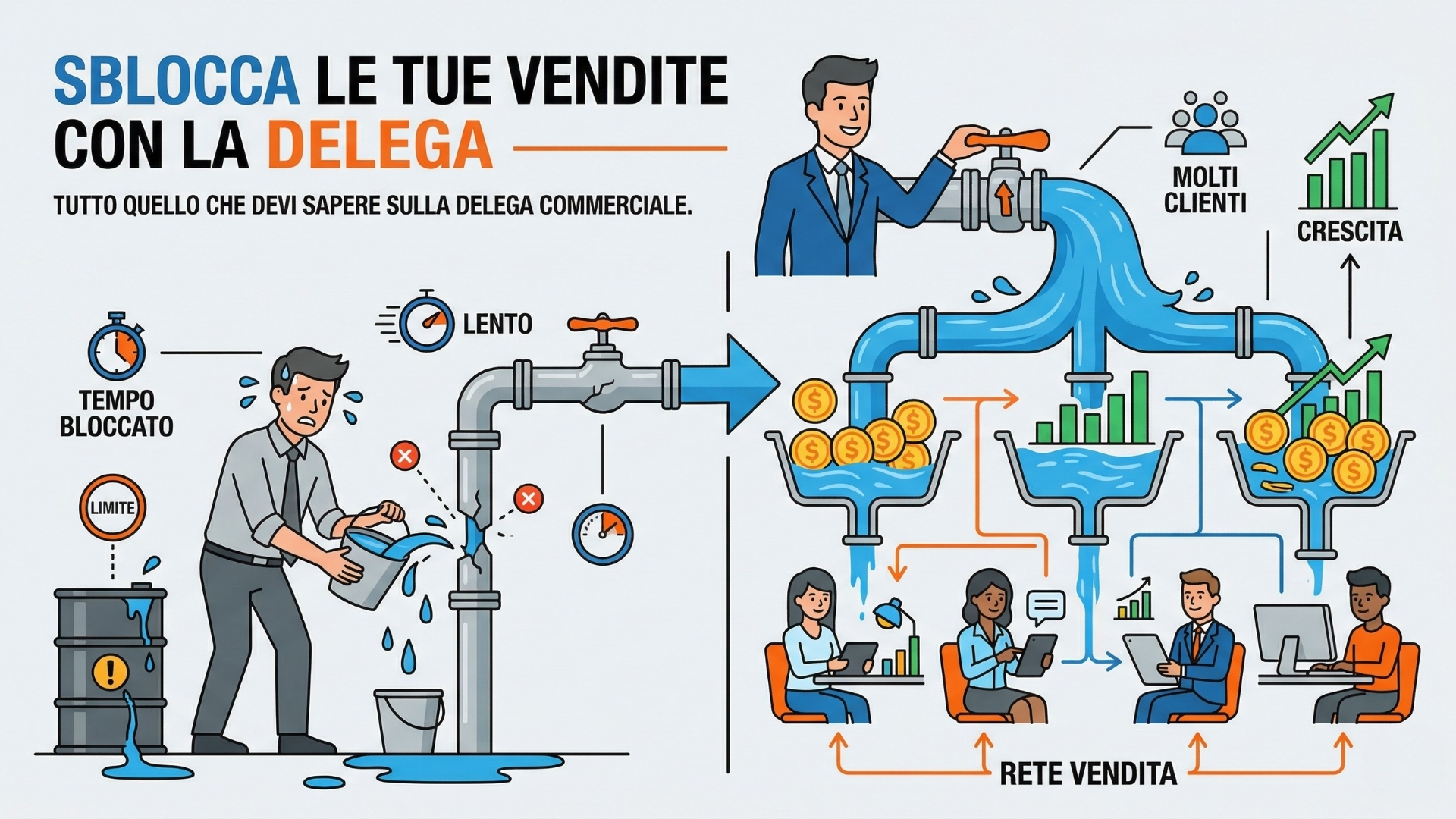Delega nella rete vendita per sviluppare venditori autonomi, futuri direttori commerciali e una crescita aziendale solida e continua