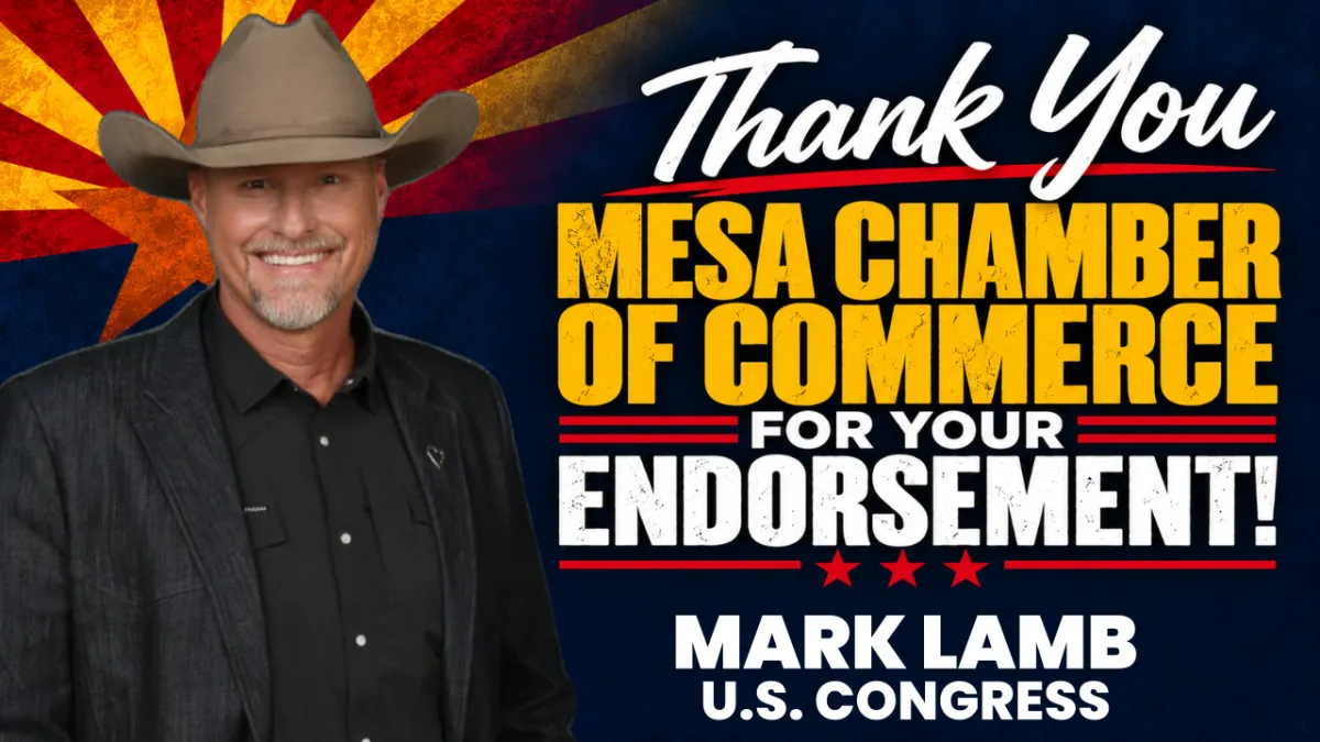 Mark Lamb thanks the Mesa Chamber of Commerce for endorsing his campaign for U.S. Congress.
