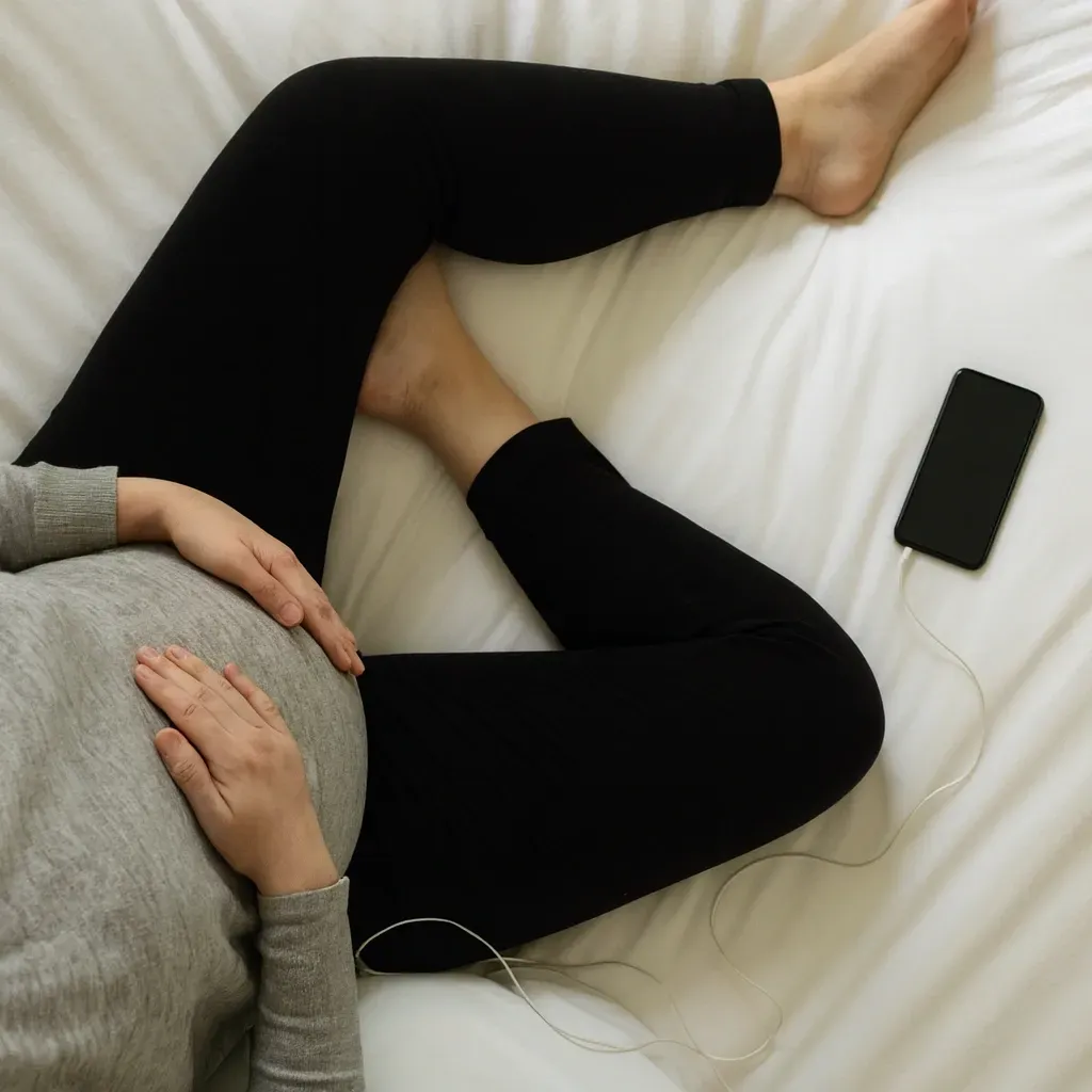 Hypnobirthing lady listening to audio download