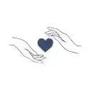 blue icon of two hands around a heart protecting it