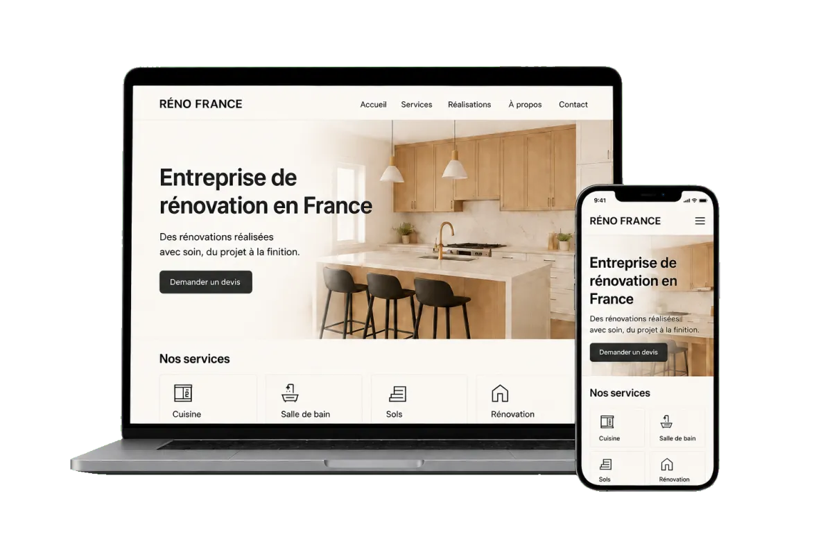 Mockup premium (ordinateur + smartphone) — exemple de site en français (version France)