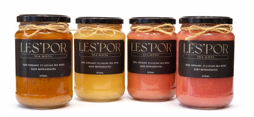 Different flavours of organic st lucian sea moss gel in jars