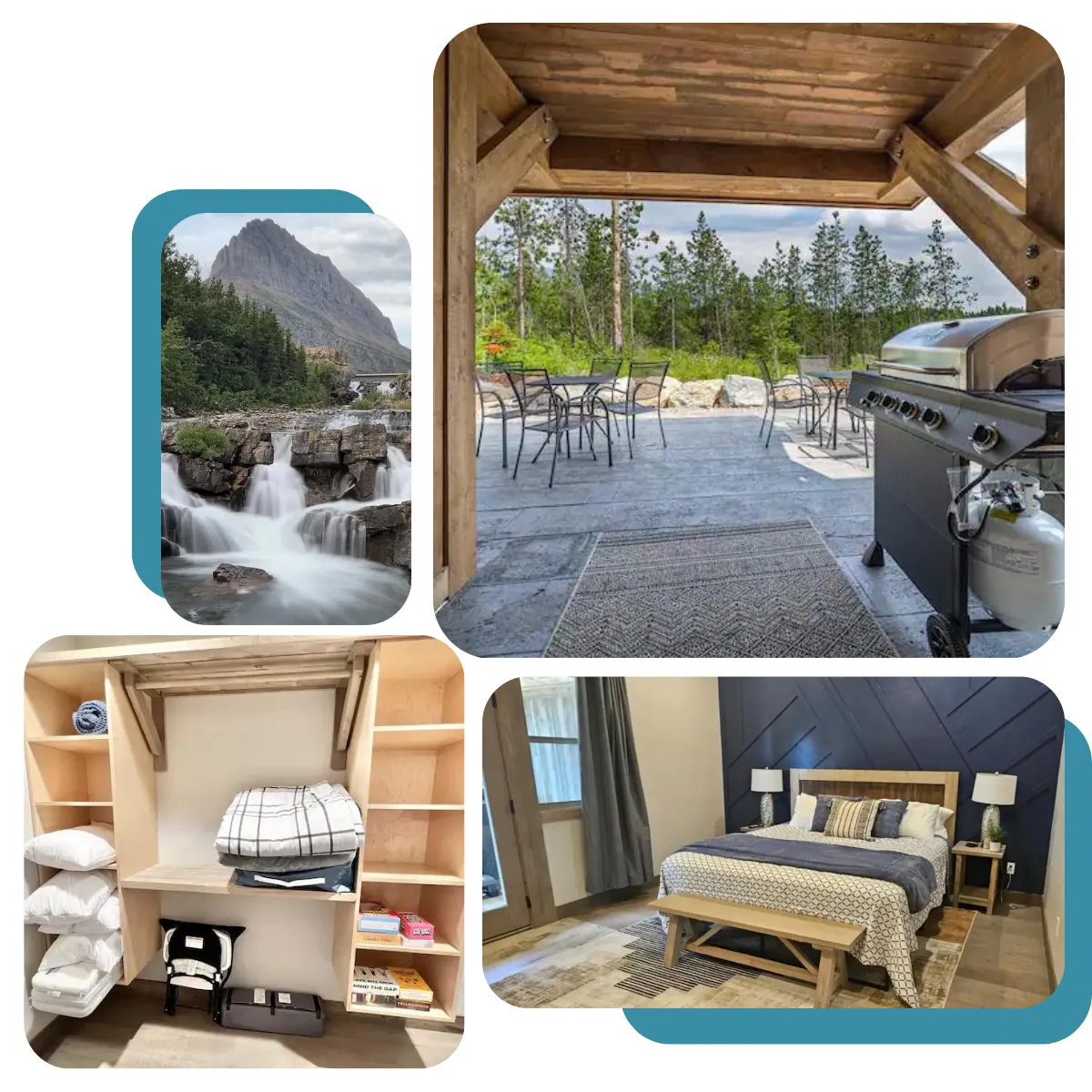 Experience the essence of Glacier in our cozy 2-bedroom, 2-bathroom retreat. Relax in luxury with plush beds, smart TVs, and a fully equipped kitchen. Soak in the outdoor hot tub or gather around the fire pit for a peaceful night under the stars.