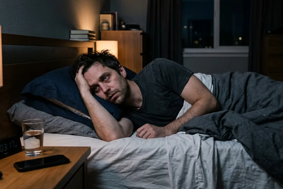 A man having a hard time sleeping