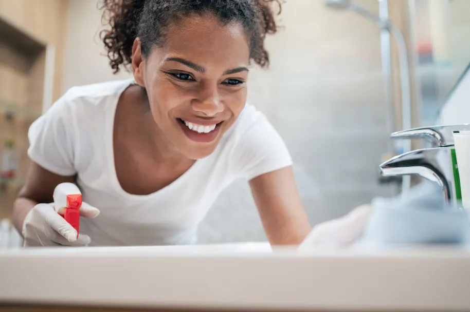 deep cleaning specialist sanitizing bathroom sink