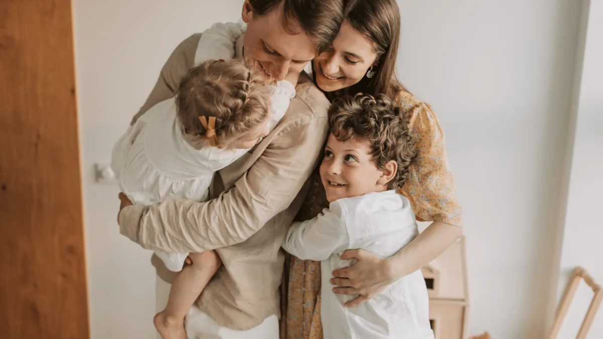 family photo hugging each other