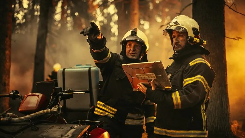 photo of firefighters in the midst of a fire
