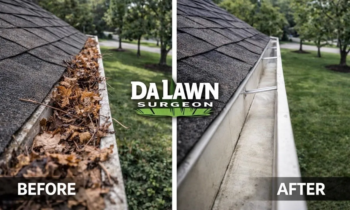 Gutter cleaning services in Birmingham AL clogged gutter cleanup leaf removal and home protection by Da Lawn Surgeon