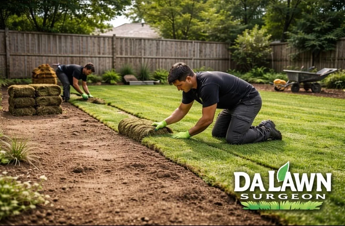 Sod installation services in Birmingham AL new lawn installation before and after by Da Lawn Surgeon