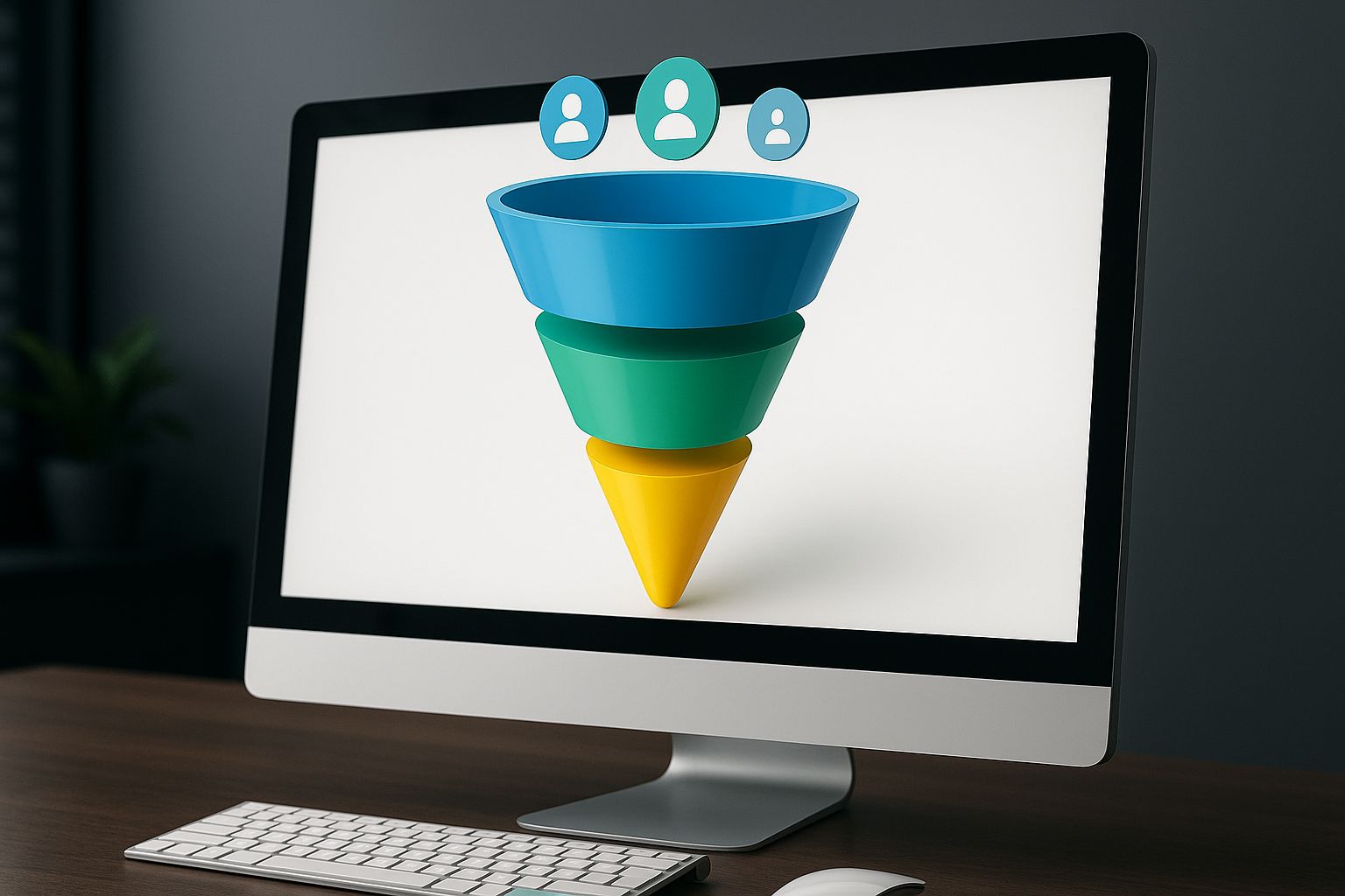 A close-up of a laptop on a white desk displaying a paused video with a green play button overlay, gold pen beside the laptop, and a blurred background of a law office. The image feels inviting and professional, emphasizing digital learning in a legal context.