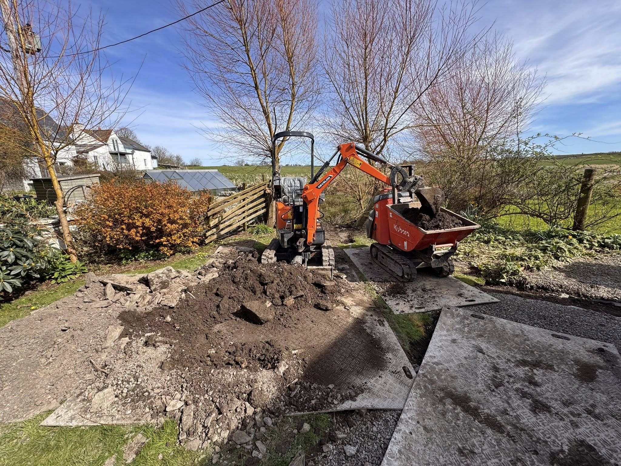 Drainage installation project in Kirkcudbright by JF Groundworks using the Develon DX10z and Kubota KC70VHD-4 for excavation and material movement