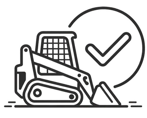 JF Groundworks equipment icon showing compact loader and check mark for the right equipment for your project