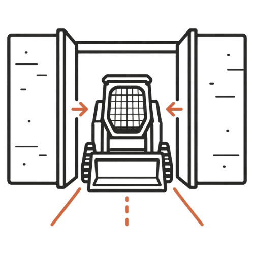 Access icon showing compact machine working through a tight access space