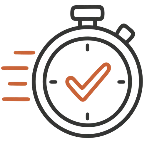 Efficiency icon showing stopwatch and check mark for faster, more efficient groundwork