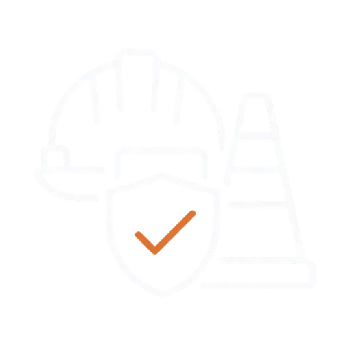 Safer working icon showing safety equipment and dependable JF Groundworks plant on site