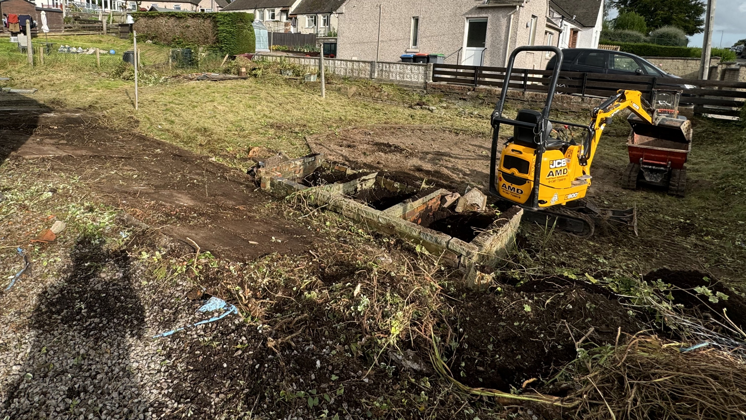JF Groundworks carrying out garden clearance and recovery works with compact equipment in Dumfries and Galloway
