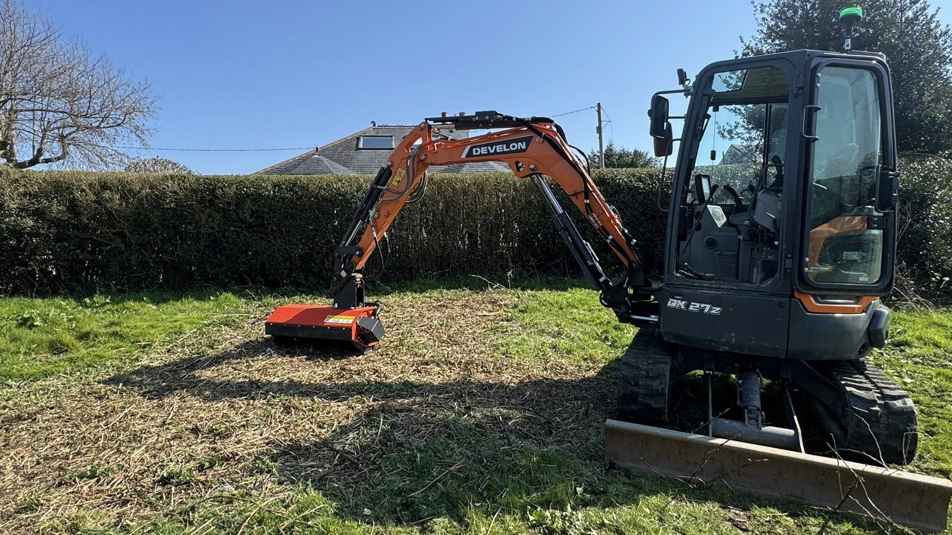 JF Groundworks Develon DX27z excavator on site, used for larger excavation, groundwork preparation and heavy-duty landscaping support