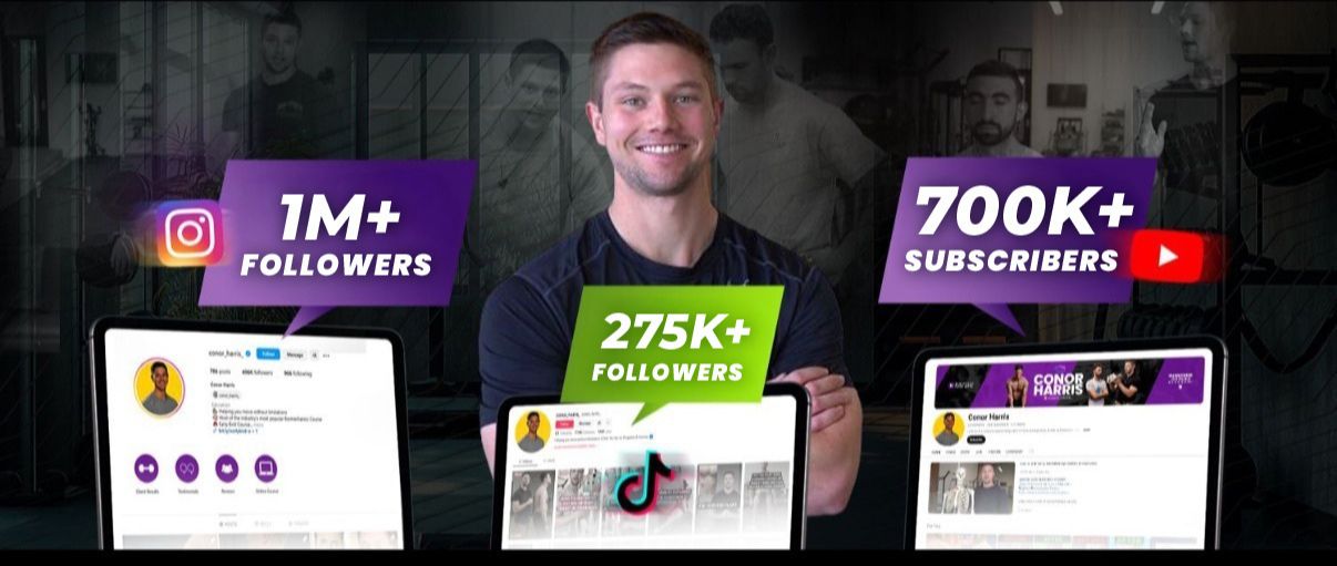 Social media follower statistics proof showcasing Instagram, TikTok, and YouTube reach