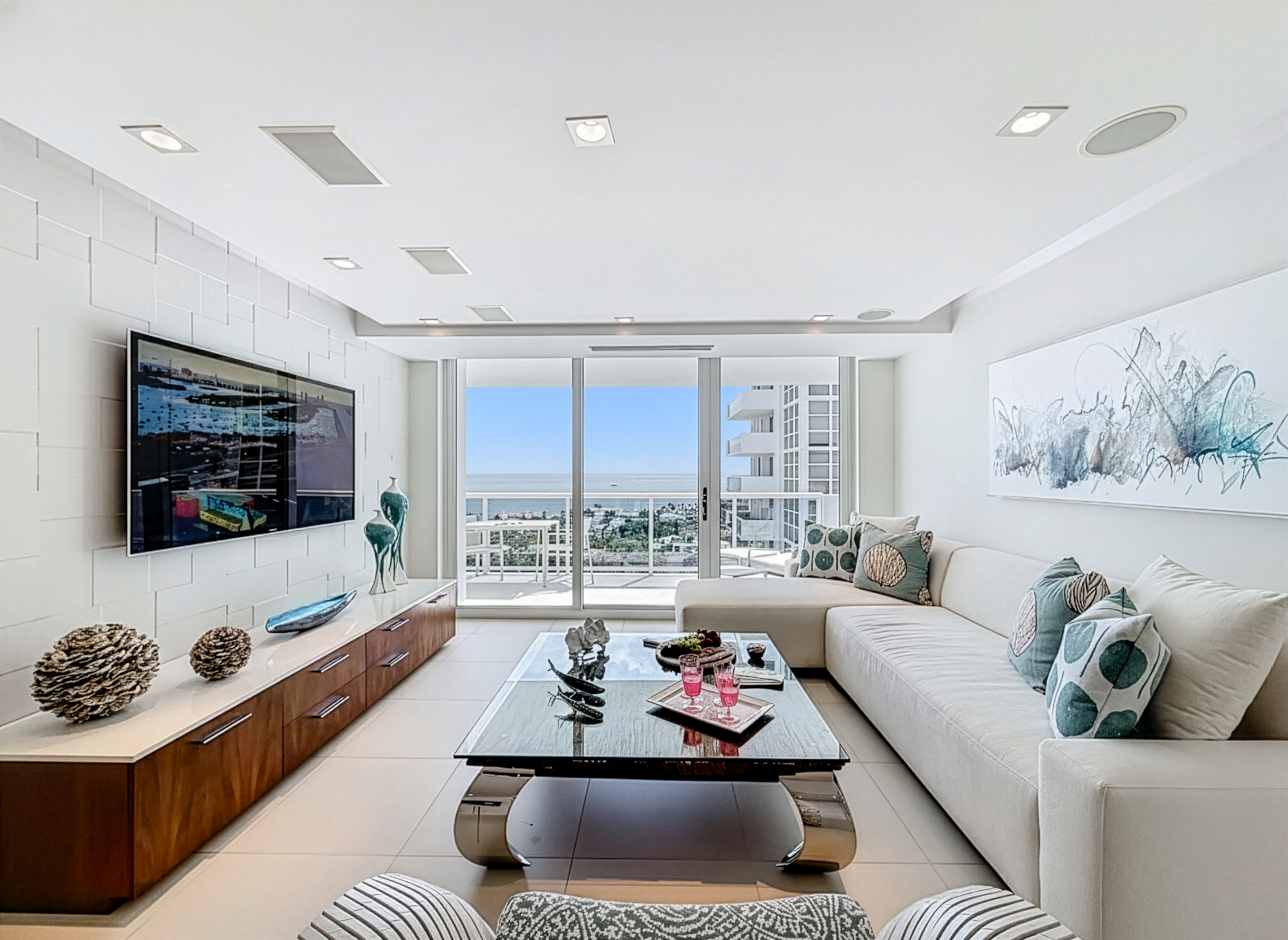Living room of beachside rental condo in Fort Lauderdale
