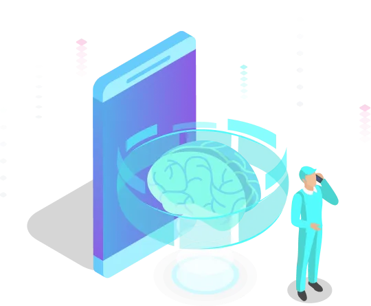 Brain in the goblet with a mobile device on the side graphic image