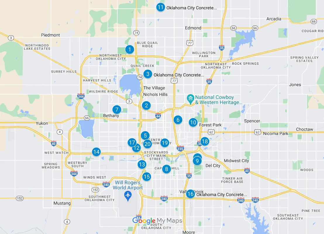 Oklahoma City Concrete Contractors Map