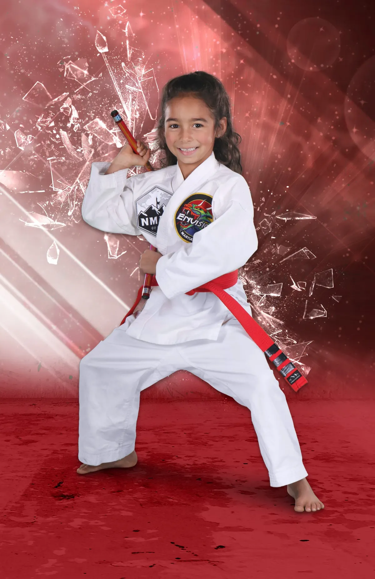 Girls practicing taekwondo weapons form in Evergreen Colorado martial arts class