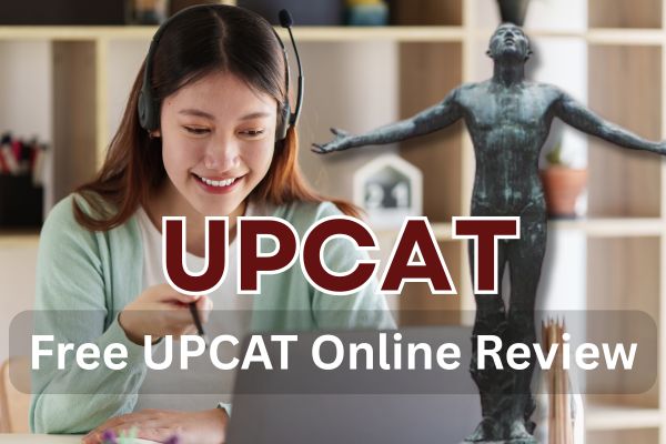 Filipino student in online UPCAT review class at study desk