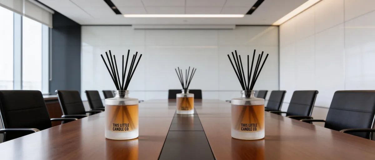 Elegant event ballroom with subtle diffuser placement and soft lighting