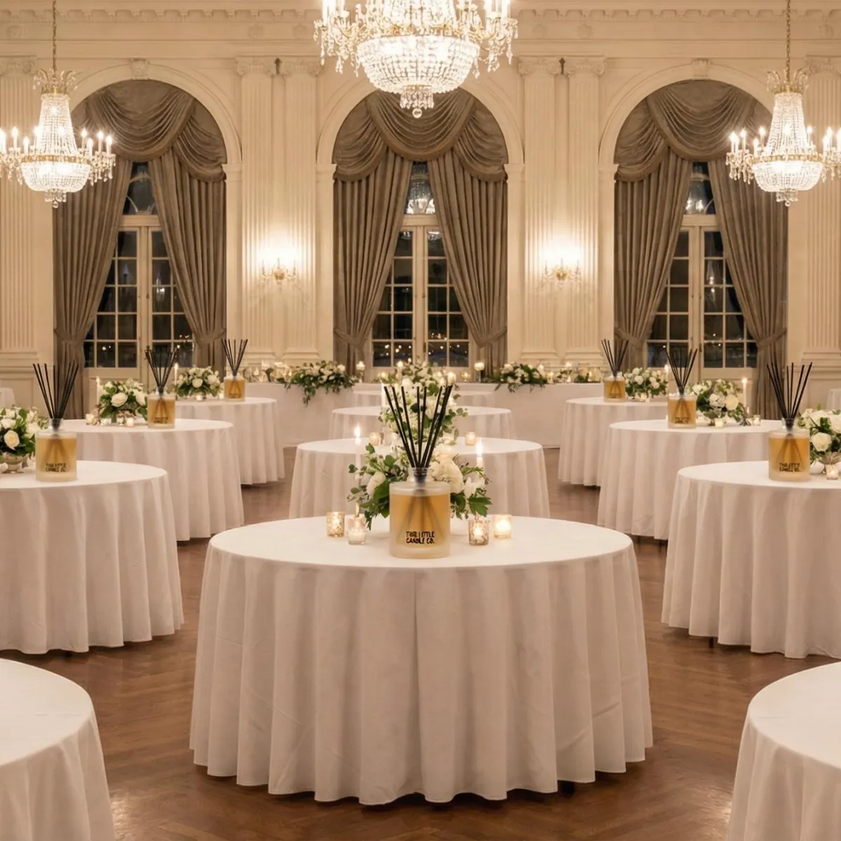 Large diffuser styled in refined wedding setting with soft glow