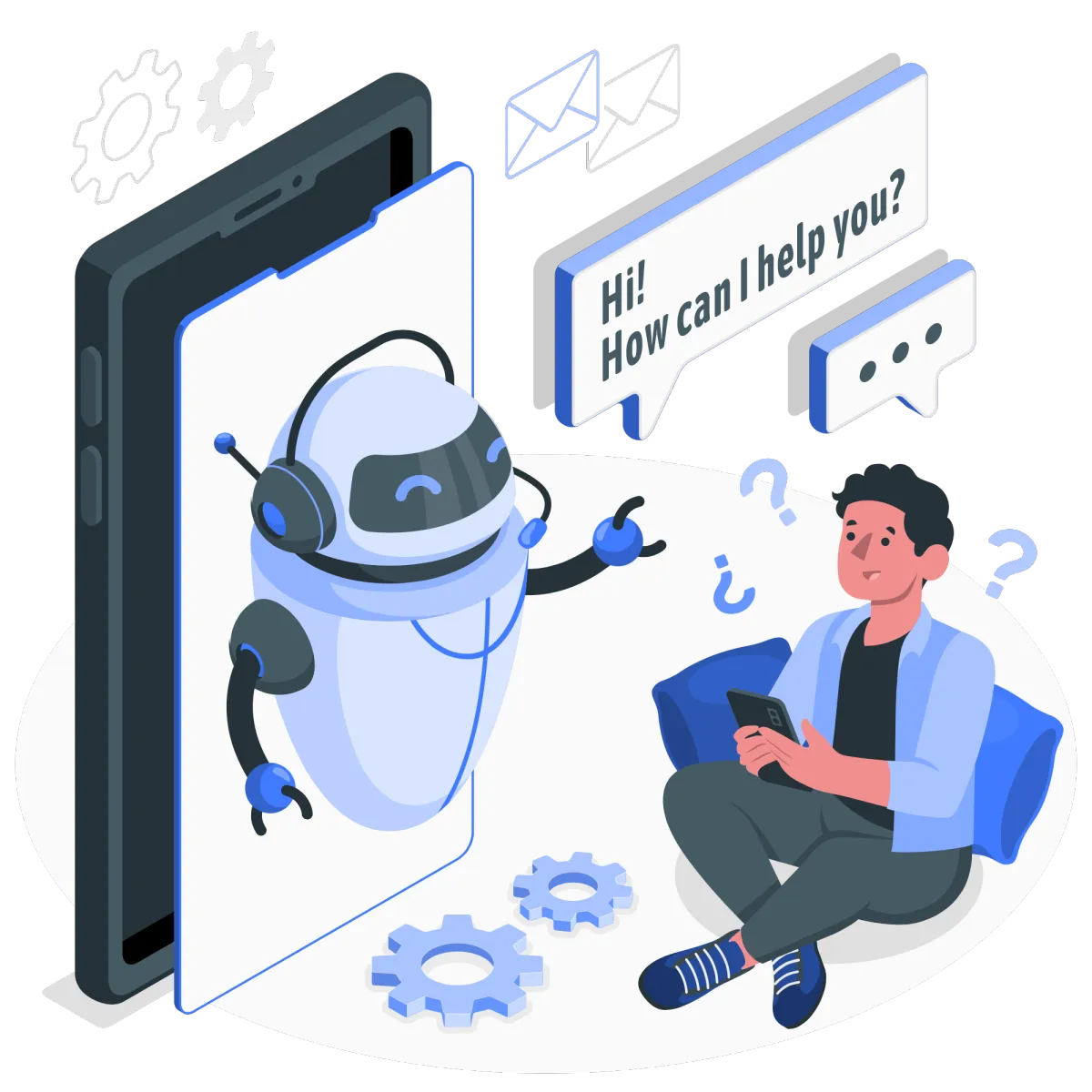 Illustration of an AI assistant helping a focused entrepreneur organise tasks and achieve business clarity.