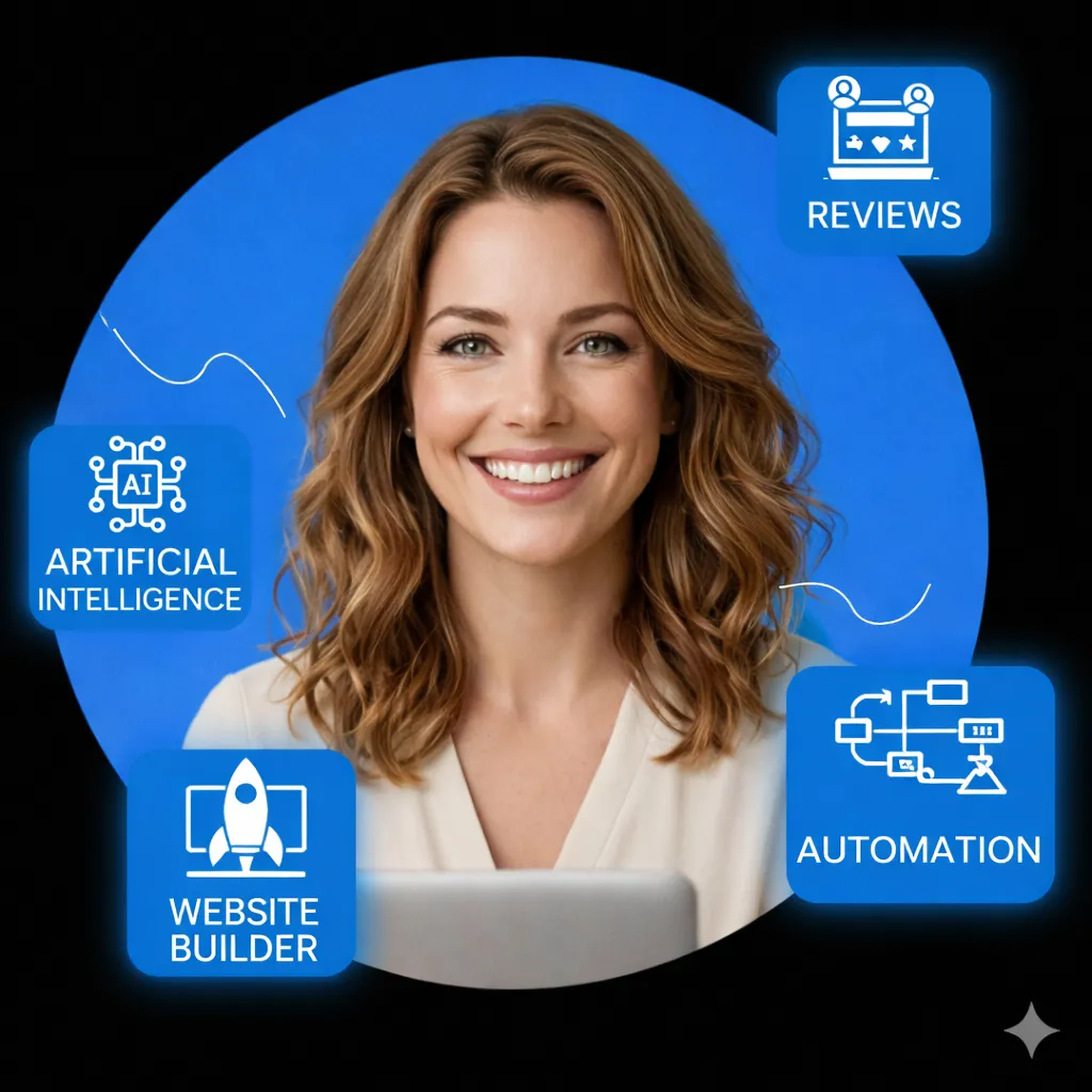 Hero Image Woman with Icons