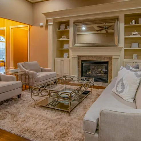 Tidy living room with fireplace