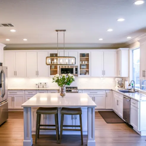 Organized kitchen with large island