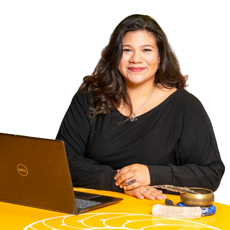 Ciara Perez at her computer