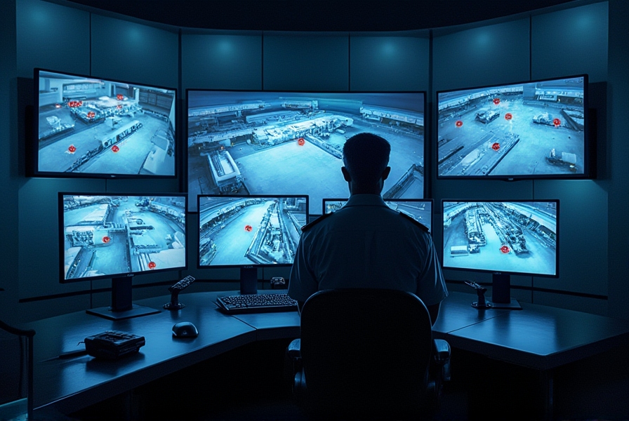 the man monitoring the footages throught screns from CCTV camera
