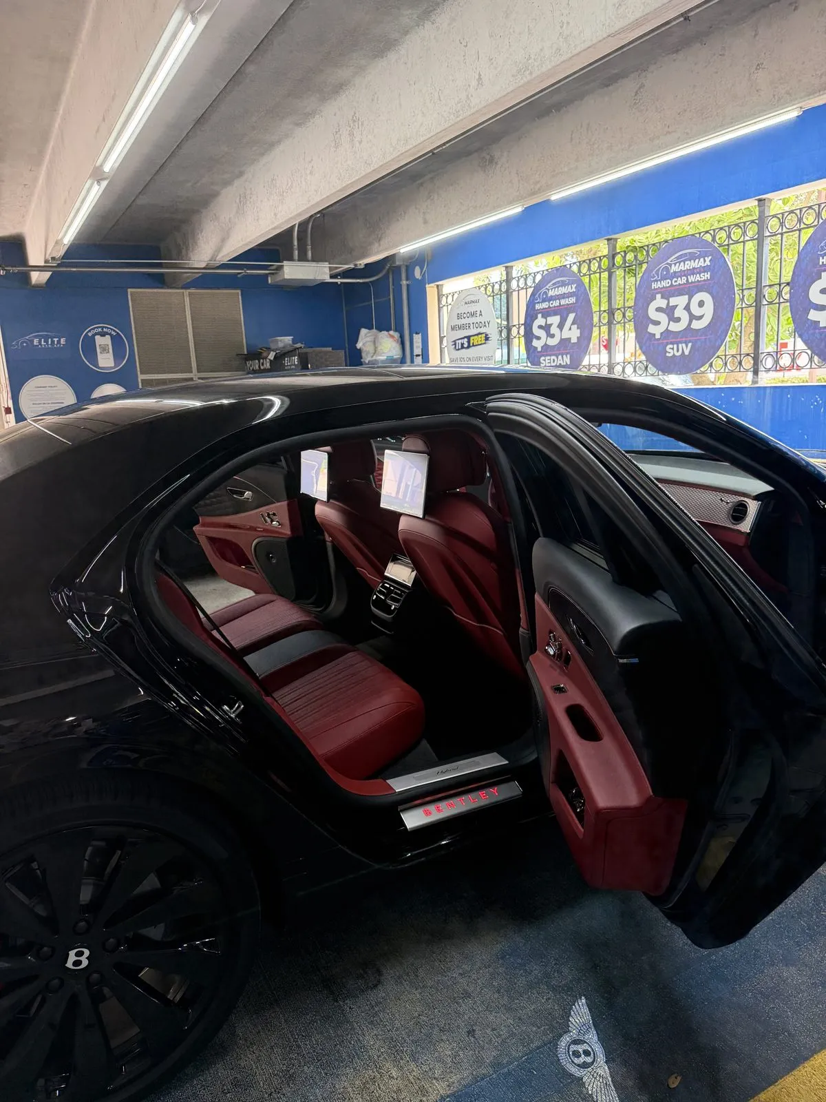 Red leather rear seats after interior cleaning