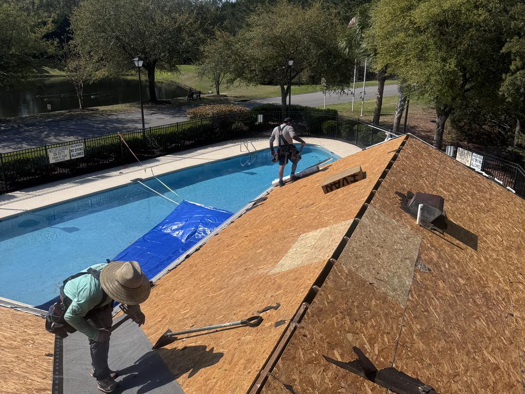 a roof with a few shingles