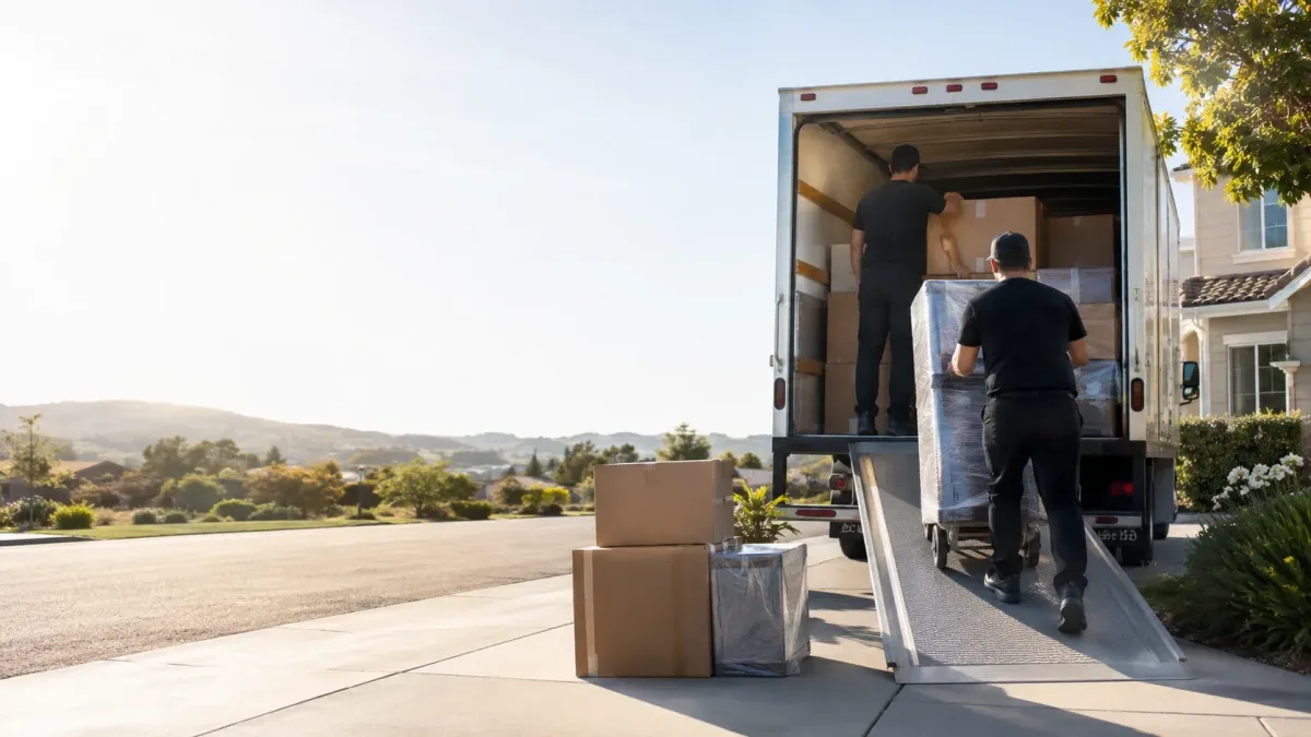 Local movers transporting furniture and boxes during a short-distance move in Petaluma, CA.