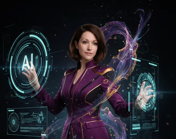 Author portrait with AI holographic elements