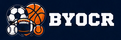 BYOCR logo in white with a red and navy circular emblem substituting for the letter O.
