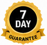 A gold, serrated circular badge with black text reading '7 DAY GUARANTEE'.