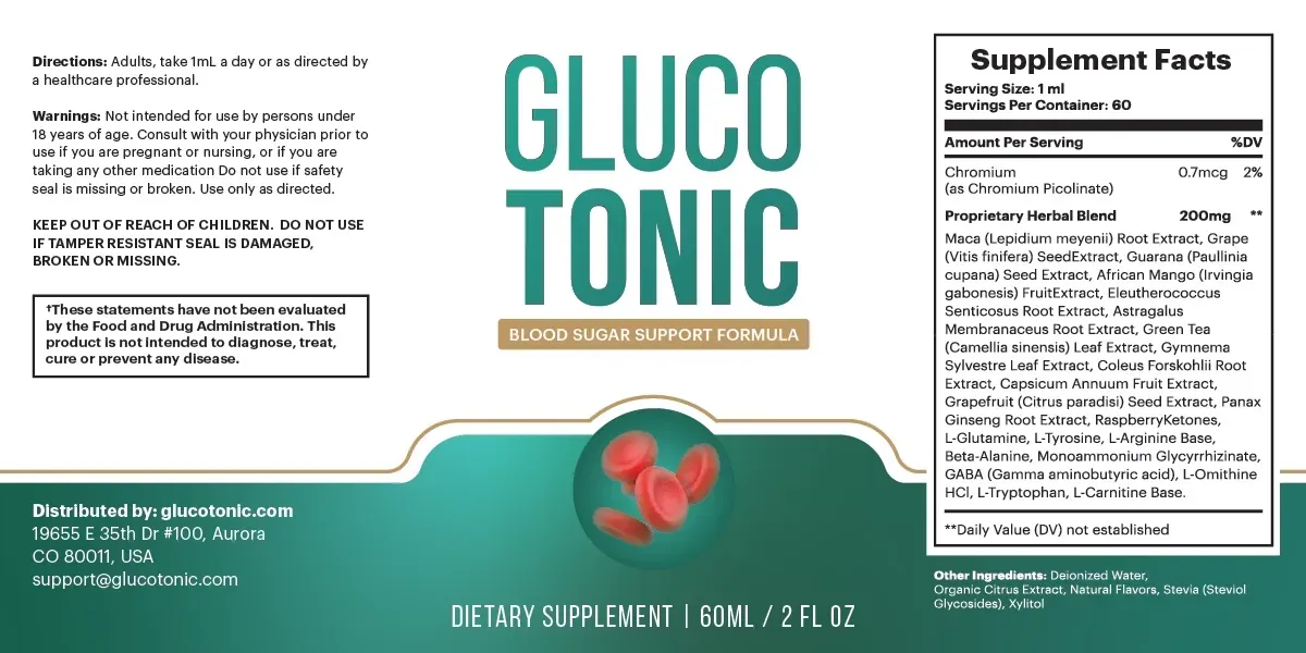 Supplement Facts of GlucoTonic.